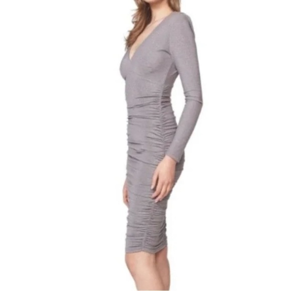 BARDOT gray sparkly long sleeve ruched dress - Picture 2 of 7